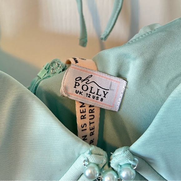 Oh Polly aqua beaded, ruched mini dress NWT - Picture 5 of 5